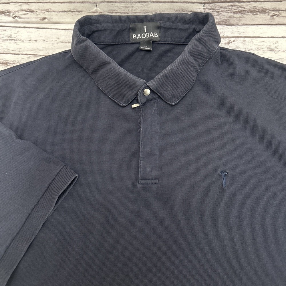 BAOBAB Polo Shirt Mens Size 2XL Navy Zip Pima Cotton Short Sleeves Stretch